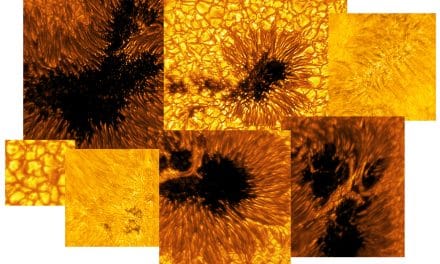 A mosaic of new solar images produced by the Inouye Solar Telescope was released today, previewing solar data taken during the telescope’s first year of operations during its commissioning phase. Images include sunspots and quiet-Sun features. Credit: NSF/AURA/NSO